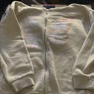 Cream Hoodie with Sequin Butterfly